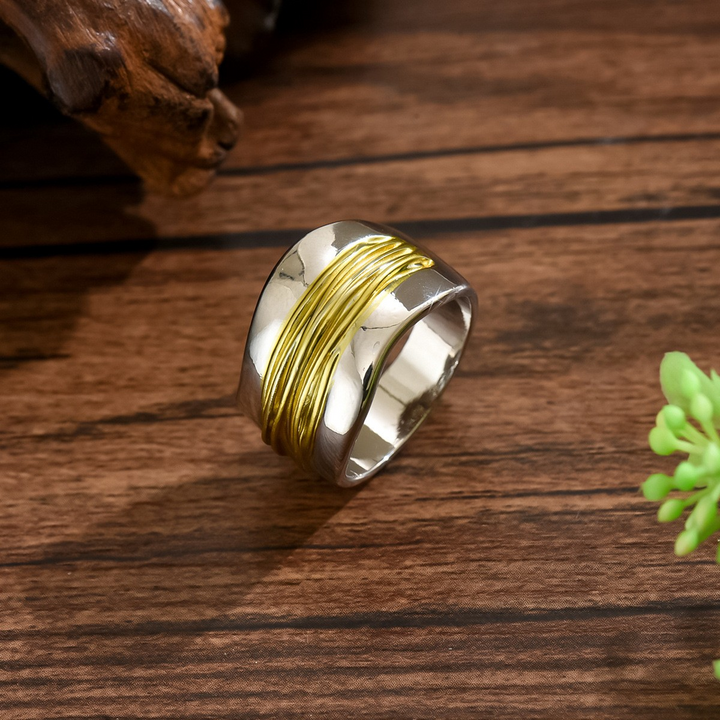 Zilveren Gouden Draden Ring