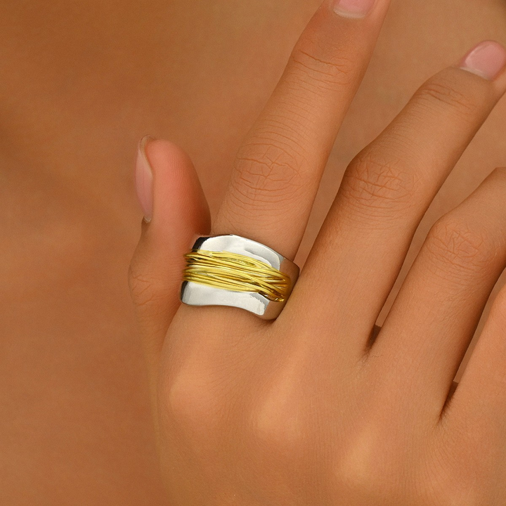 Zilveren Gouden Draden Ring