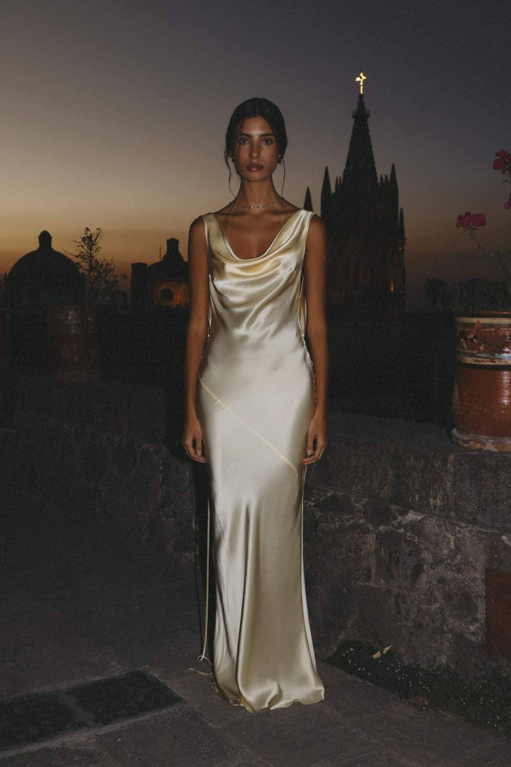 Charlotte™ | Elegante Zijde Maxi Jurk met Open Rug