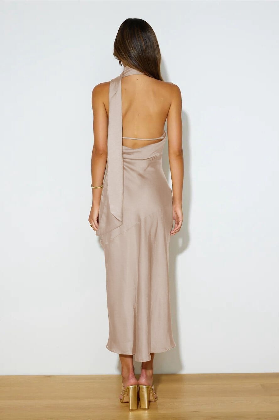 Chloe™ | Luxe Zijde Midi Jurk met Halternek
