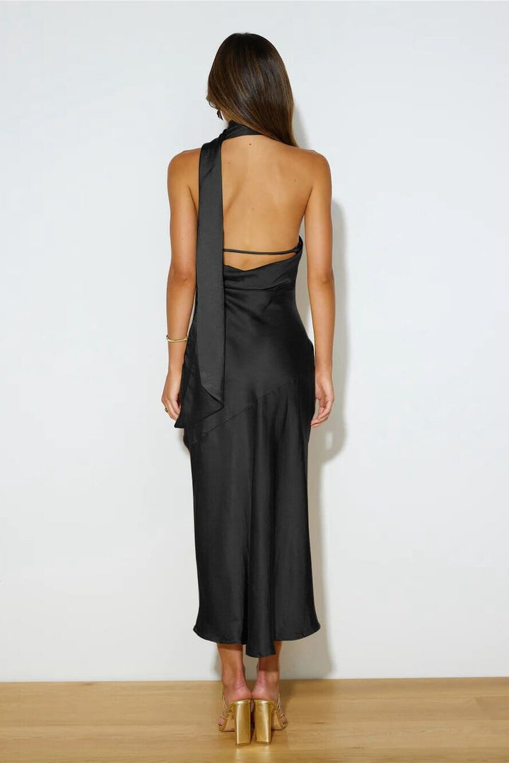Chloe™ | Luxe Zijde Midi Jurk met Halternek