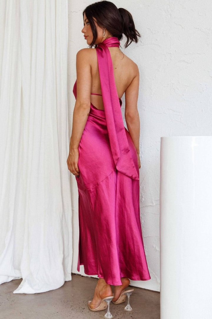Chloe™ | Luxe Zijde Midi Jurk met Halternek