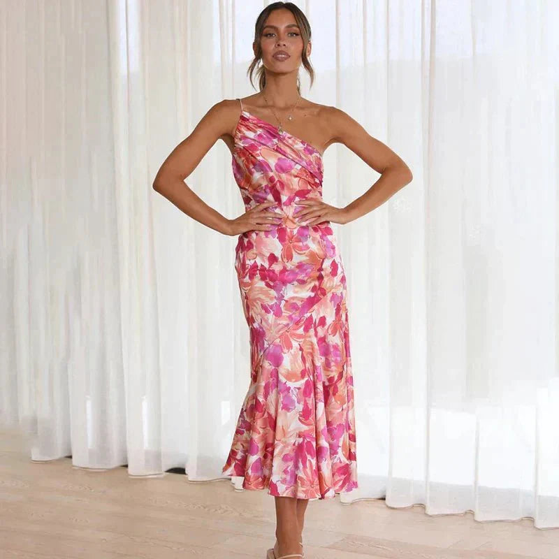 Flora™ | Asymmetrische Bloemen Midi Jurk