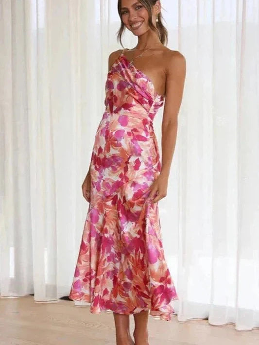Flora™ | Asymmetrische Bloemen Midi Jurk
