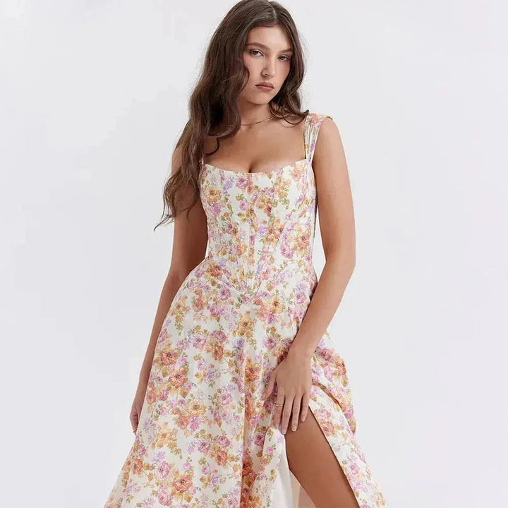 Freya™ | Bloemige Corset Midi Jurk