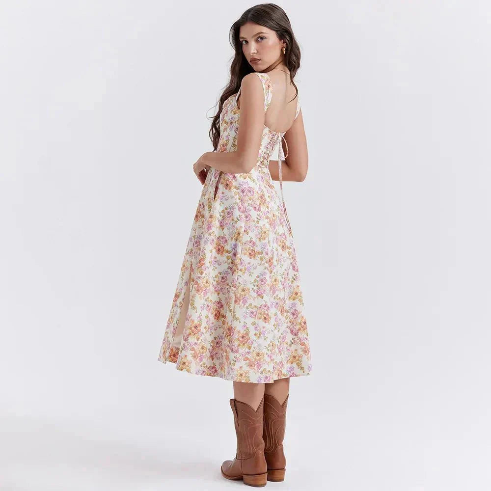 Freya™ | Bloemige Corset Midi Jurk