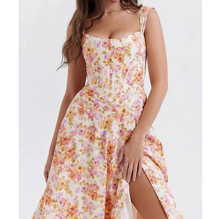 Freya™ | Bloemige Corset Midi Jurk