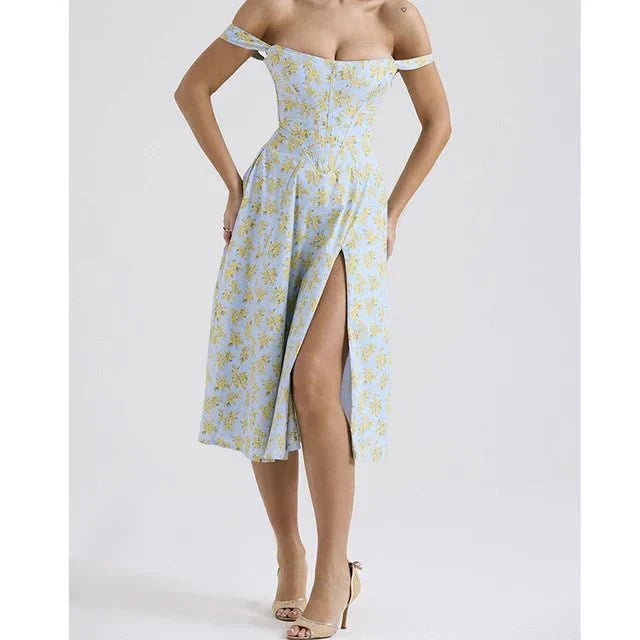 Freya™ | Bloemige Corset Midi Jurk