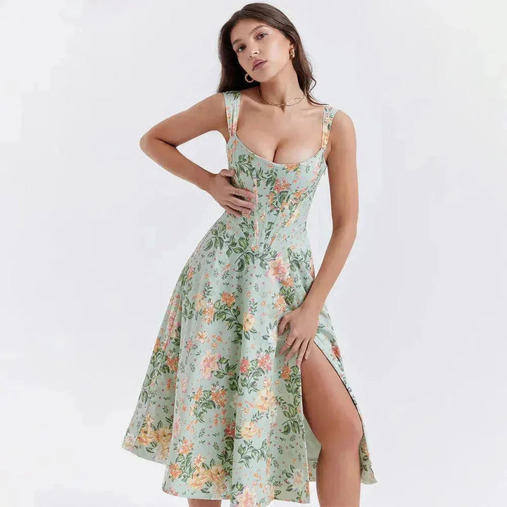 Freya™ | Bloemige Corset Midi Jurk