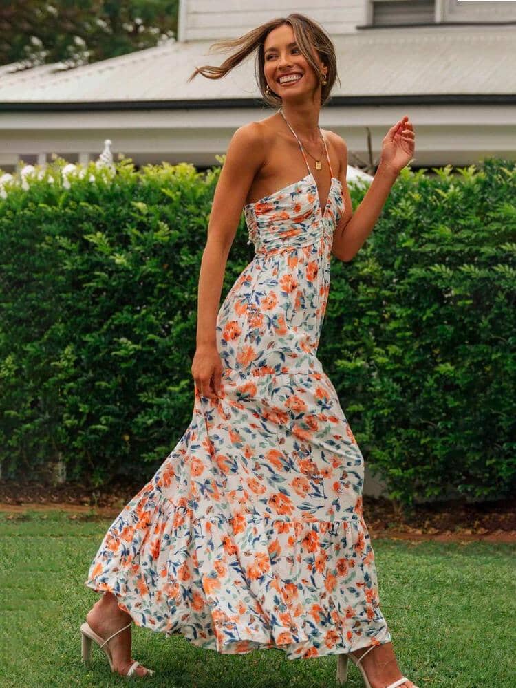 Louise™ | Bloemige Haltermaxi Zomerjurk