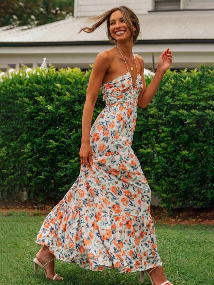 Louise™ | Bloemige Haltermaxi Zomerjurk