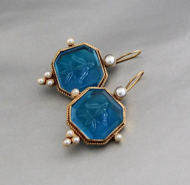 Maeble Vintage oorbellen met groene steen en parel