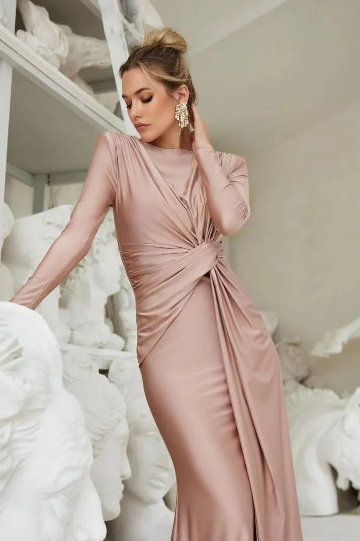 Michaela™ | Stijlvolle Lange Mouwen Twist Front Maxi Jurk