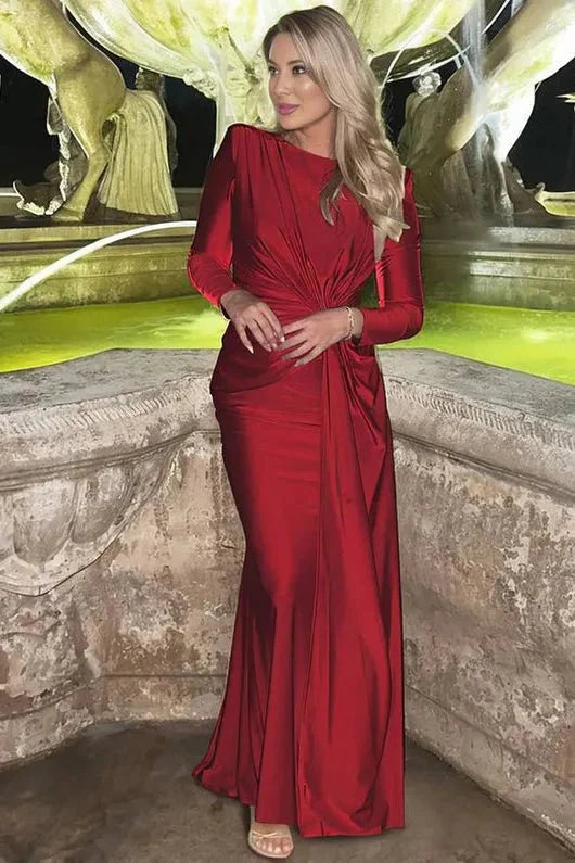 Michaela™ | Stijlvolle Lange Mouwen Twist Front Maxi Jurk