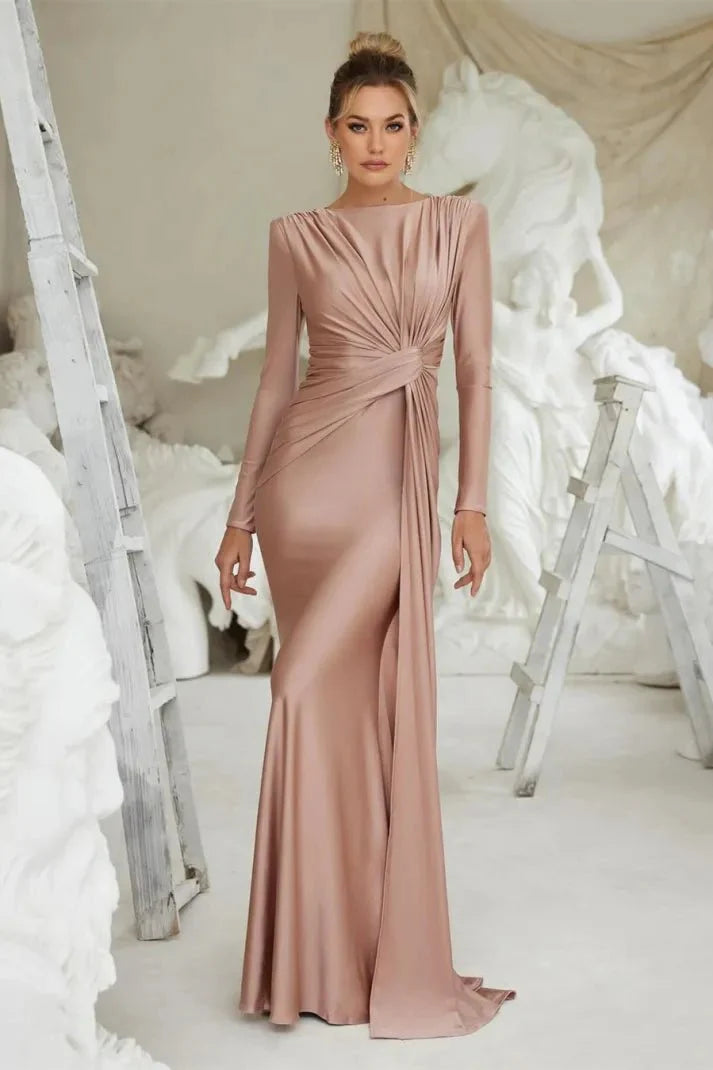Michaela™ | Stijlvolle Lange Mouwen Twist Front Maxi Jurk