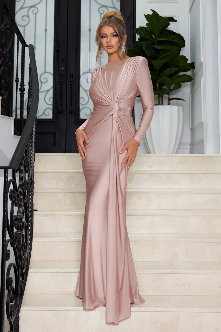 Michaela™ | Stijlvolle Lange Mouwen Twist Front Maxi Jurk