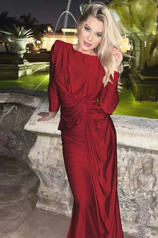 Michaela™ | Stijlvolle Lange Mouwen Twist Front Maxi Jurk