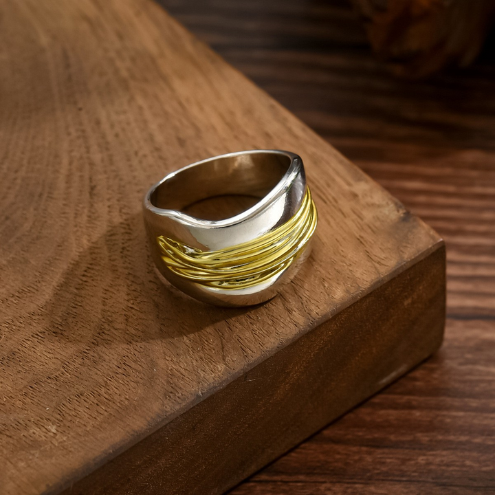Zilveren Gouden Draden Ring